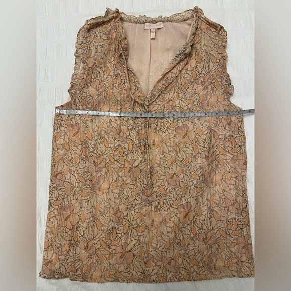 REBECCA TAYLOR Sleeveless Lined Pullover Blouse Ruffle Floral Crinkle Metallic - Picture 14 of 16